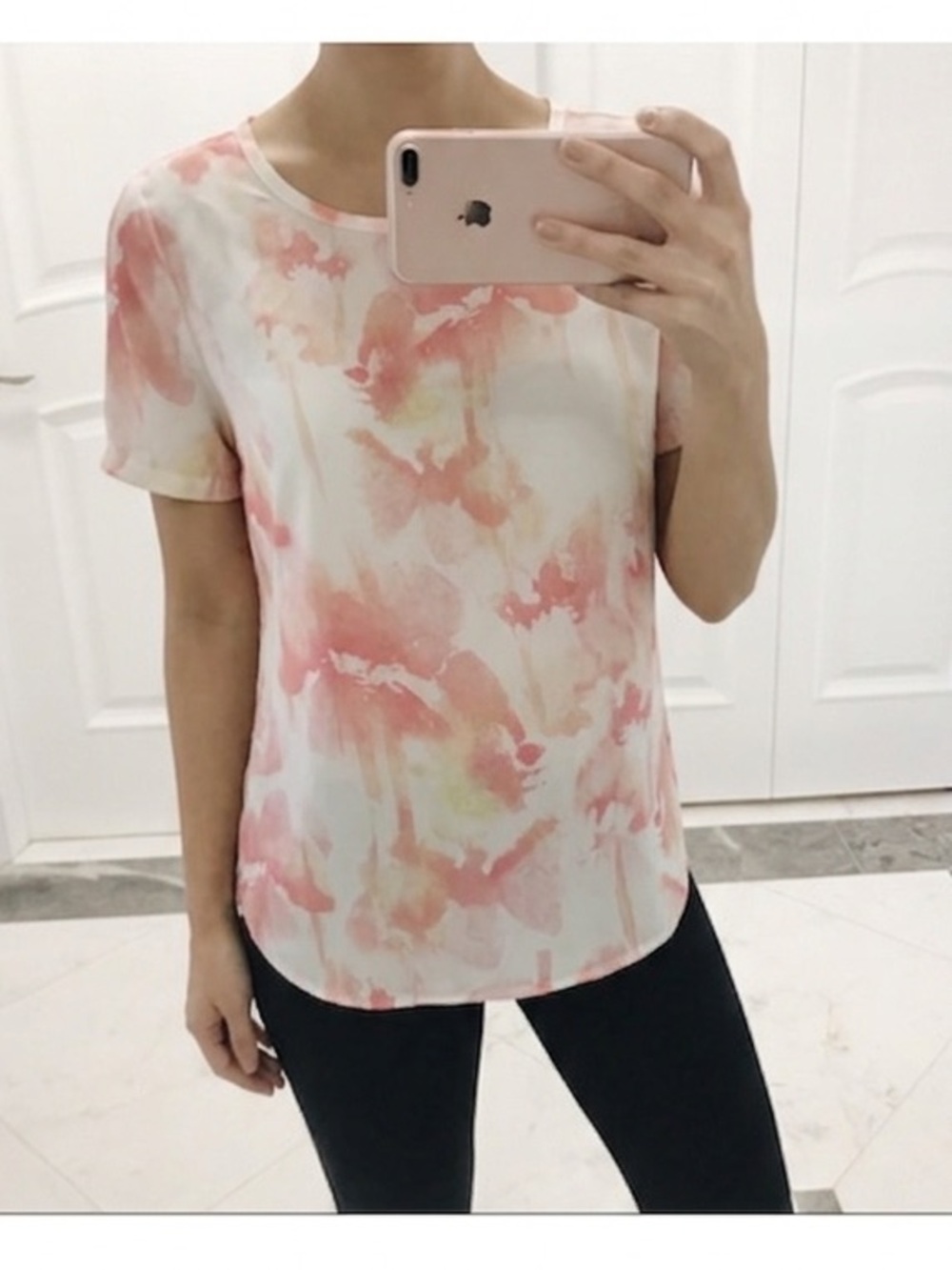Necessary Clothing Watercolor Short Sleeve Blouse in Peach and Light Yellow
